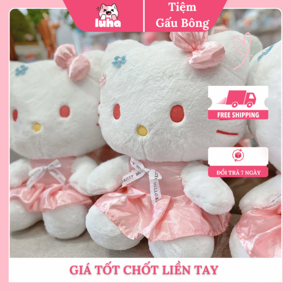Gấu Bông Hello Kitty Mặc Váy Hồng Dễ Thương – Quà Tặng Bé Gái & Người Yêu