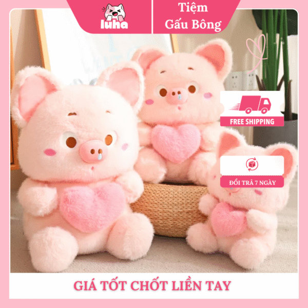 Gấu bông heo hồng rút tim