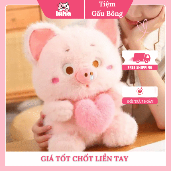 Gấu bông heo hồng rút tim