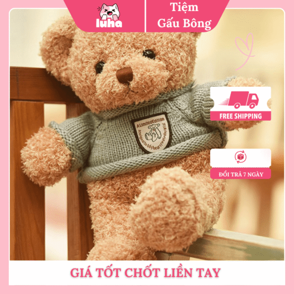 Gấu Bông Trắng Mặc Áo Len Đan – Gấu Nhồi Bông Dễ Thương Cho Người Yêu