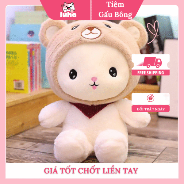 Gấu Bông Đội Mũ Tai Gấu – Gấu Nhồi Bông Đáng Yêu, Mềm Mịn Ôm Cực Thích