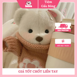Gấu Bông Trắng Mặc Áo Len Đan – Gấu Nhồi Bông Dễ Thương Cho Người Yêu